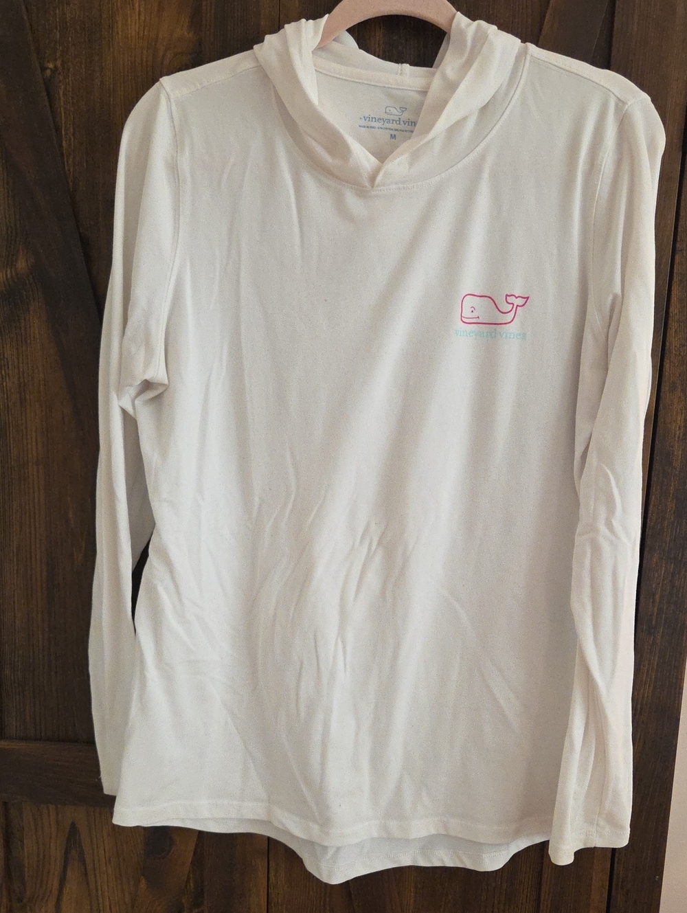 Vineyard Vines Cream Hooded Long-Sleeve Shirt with Pink Whale